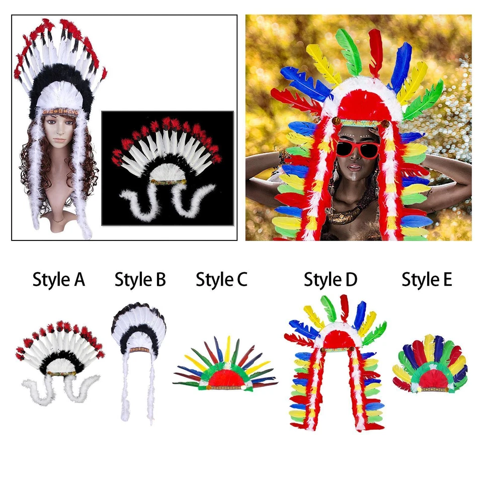 Feather Headdress American Chief Indian Native Hat Photo Props Headpiece Head - Image 1 of 1