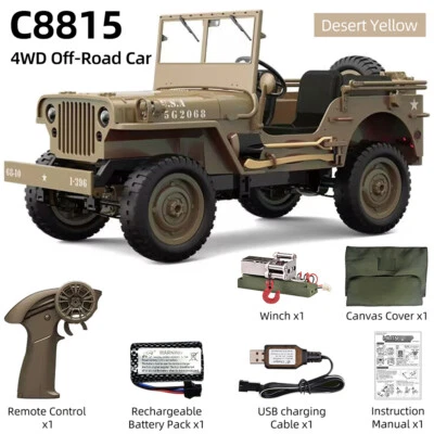 JJRC C8815 RC Military Jeep 2.4G 4WD Truck Car Winch Canvas Off-Road Remote Car - Image 1 of 4