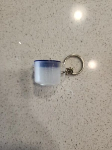 Vintage Sheer Blue Batter Measuring Cup Pitcher Mini Snap Seal Bowl Keychain - Picture 1 of 4