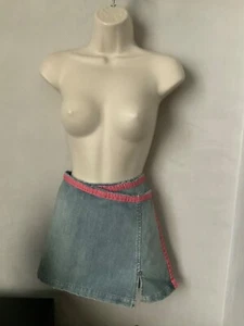 women's United Colours of Benetton blue wrap jeans skirt with pink detail s 44 - Picture 1 of 2