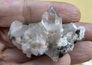 KLAR & RAUCHQUARZ CLUSTER MIT CALCIT & GLIMMER 2-1/4" WUNDERSCHÖN! All NATURAL - Bild 1 von 7