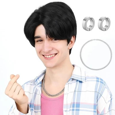 Peluca de cosplay negra corta PUREHAIR para hombre con flequillo lateral - Pelucas de cosplay de anime para Foto 1 de 4