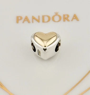 New Genuine Pandora Two-Tone 14K Gold&Silver Domed Golden Heart Charm 799415C00 - Image 1 of 4
