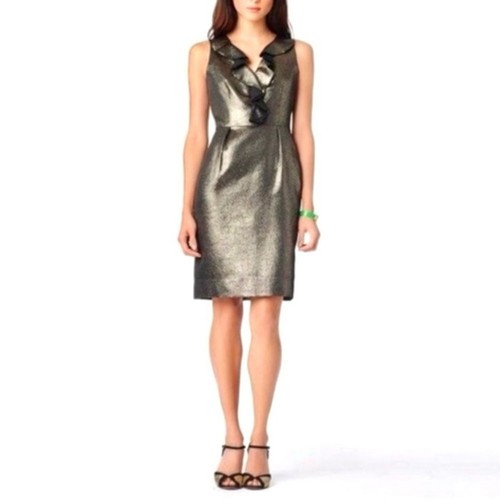 Mini abito KATE SPADE NEW YORK Vannie oro senza maniche con volant scollo a V Oldey