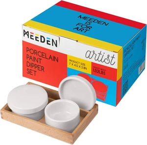 MEEDEN Pack de 2 tazas de paleta de cerámica con tapas y bandeja de madera de haya para artistas - Imagen 1 de 15