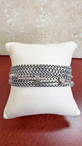 Vintage David Yurman Sterling Silver Multi-Box Chain Bracelet w/ Diamond Rondels - Picture 1 of 11