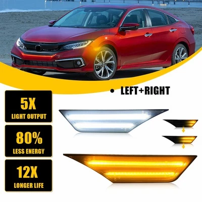 For 2016-2023 Honda Civic Switchback LED Side Marker Lamps Smoked Lens Set 2pcs - Image 1 of 4