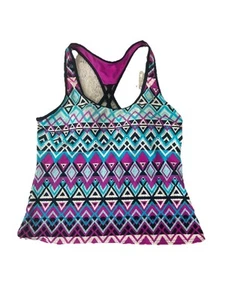 ZeroXposur Women’s SzL Fitness Swim Top Tankini Racerback Aqua Magenta Black - Picture 1 of 3