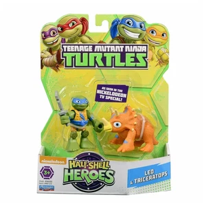 TMNT Half Shell Heroes Leonardo & Triceratops Dino Toy Ages 3+ Ninja Turtles - Picture 1 of 8