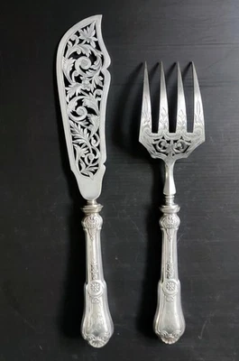 2 COUVERT A POISSON ARGENT POINCON HS SOUFFLOT HENRI XIXé MONOGRAMME BB - Photo 1/4