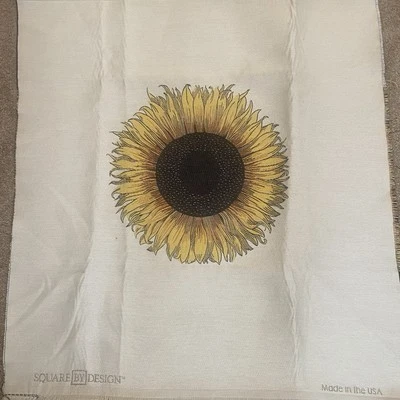 Square by Design Sun Flower Woven Fabric Panel Embroidered Tapestry. New. Tan - Image 1 of 4
