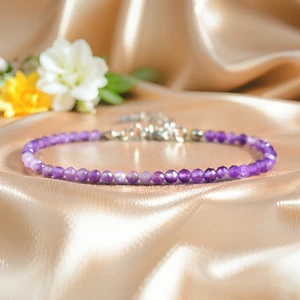 Natural Amethyst Tiny Beads Healing Reiki Minimalist Dainty Crystal Bracelet - Picture 1 of 2