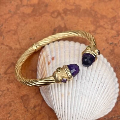 Brazalete brazalete brazalete de piedras preciosas de peridoto amatista a cuadros de oro amarillo de 14 quilates  Foto 1 de 4