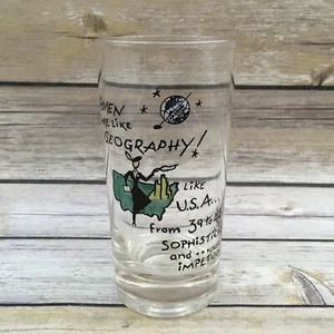 Vaso de vidrio vintage Seabrook & Co "Las mujeres son como la geografía" novedad dibujos animados - Imagen 1 de 6
