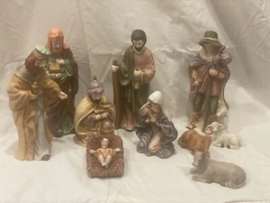 Elegant Hand Painted Nativity Set 10 Piece Ceramic Bisque Baby Jesus Mary Joseph - Picture 1 of 9