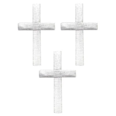 PATCH PARLOR Medium Cross Applique Patch - White Jesus Christian Badge 2" (3-Pack, Iron on)