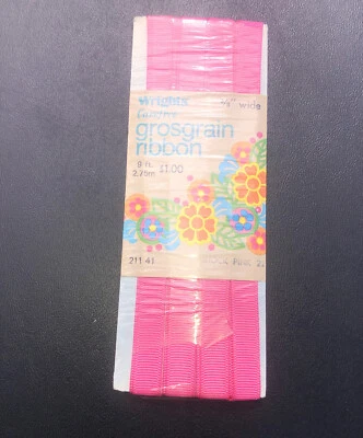 Cinta de grosgrain Wrights Carefree rosa 3 yardas 100 % poliéster 3/8" vintage (1976) Foto 1 de 4