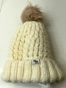 Abercrombie Hat Womens Kids Beanie POM POM Winter Ivory Cream Soft One Sz - Picture 1 of 5