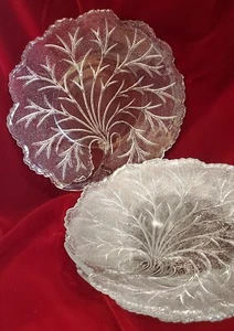 Lot Of 4 Depression Era Indiana Glass Pebble Leaf Pattern Tree Of Life Plates - Picture 1 of 5