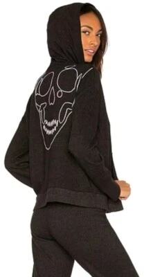 Women's Large Skull Hoodie Jacket Revolve MONROW Oversized Slouchy Soft Black  - Image 1 of 4