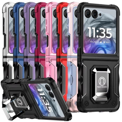 TJS For Motorola Razr 2024 2025 Case Defender Metal Ring Magnetic Kickstand Cover