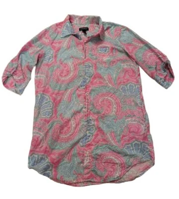 Vtg Lauren Ralph Lauren Pink Blue Paisley Buttoned Shirt Dress Large - Image 1 of 4