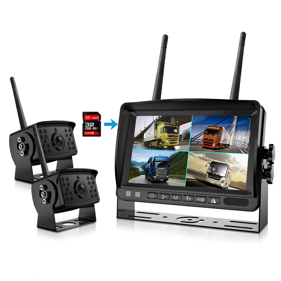 Digital Wireless 7" Monitor Split screen 2x Reversing Camera Kit DVR with 32GB - image 1 of 4