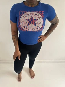 Converse Vintage Blue Big Face Logo Graphic Print Crew Neck T-shirt - Picture 1 of 9