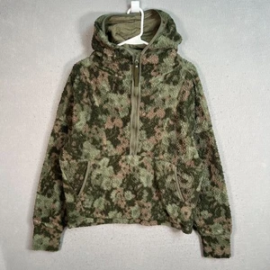 PrAna Sherpa Fleece Hoodie Jacket Womens Size Medium Camo Green/Brown - Picture 1 of 8