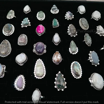 Lote de anillos surtidos de piedra lunar y mezcla ~ anillos apilables enchapados en plata de ley 925 Foto 1 de 4