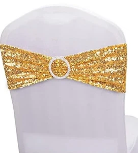 100Pc Stretch Sequin Chair Sashes One-Sided Glitter Spandex Chair Bands w/Buckle - Picture 1 of 4