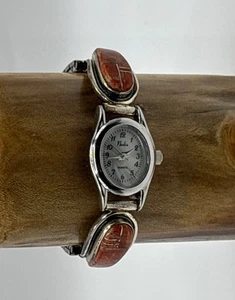 Nadia Uhr Sterlingsilber & Koralle Uhrenarmband ~ neue Batterie - Bild 1 von 10
