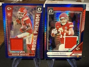 2024 Optic Blue Hyper Jersey Xavier Worthy RC & Travis Kelce Kansas City Chiefs - Picture 1 of 4