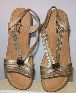 Minnetonka Metallic Bronze Galina Slingback offene Zehenpartie Damen Sandalen Größe 7 W - Bild 1 von 11