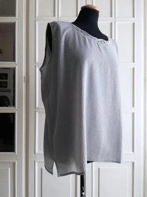 Blusa smanicata donna XXL XXXL / 48, 50 IT Canotta 100% seta plissettata grigia - Immagine 1 di 4