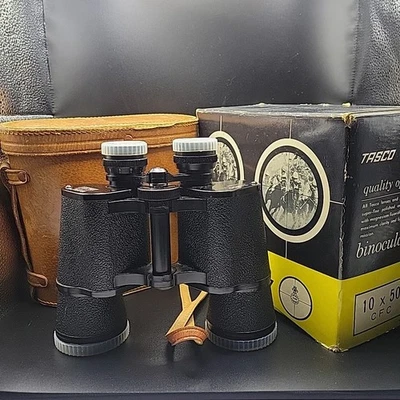 Rare 1950's Vintage Tasco 10x50 Binoculars CIB Serial# 64039 Fully Coated - Image 1 of 4