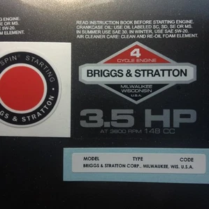 Briggs & Stratton 3.5-hp 1978-1980 Shroud Labels Decals set of 3 - Bild 1 von 1