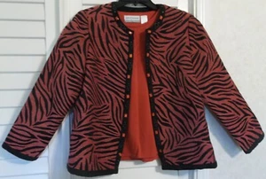 Alfred Dunner Petite’s Coral Tweed Velvet Trim Blazer Jacket Size 12P Sweater PL - Picture 1 of 7