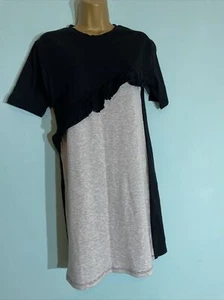 womens River Island Uk 6 Black/grey Ruffle Short Sleeve Casual T-shirt dress - Picture 1 of 7