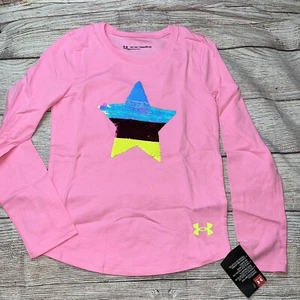 Under Armour Girls Pink Flip Sequin Star Long Sleeve Shirt New - Picture 1 of 1