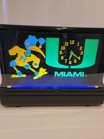 VINTAGE (NUON 1988) University Of Miami Clock W/ blacklight (TESTED + WORKING) Cover