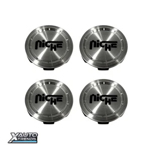 4 x Niche Billet Wheel Center Cap Gloss Brushed Gloss Black Logo 1005-22-05LRDT - Picture 1 of 1