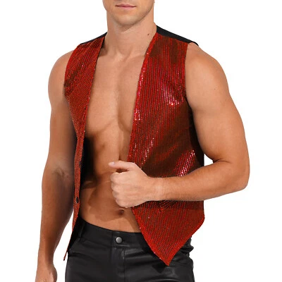 Mens Sequin Vest Shiny Slim Fit Stylish Tuxedo Waistcoat Sleeveless Jackets - Image 1 of 4