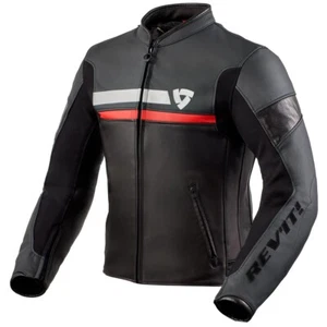 REV'IT REVIT MILE MOTORRADJACKE LEDER LEATHER SCHWARZ ROT GR. 50 - Bild 1 von 2