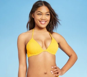 Women's Push-Up Smocked Triangle Bikini Top - Shade & Shore - Yellow - 36B -S452 - Picture 1 of 4