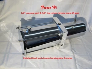 Lowrider Hydraulics pump #9 gear, 1/2" block, chrome plate & motor, side return - Picture 1 of 10
