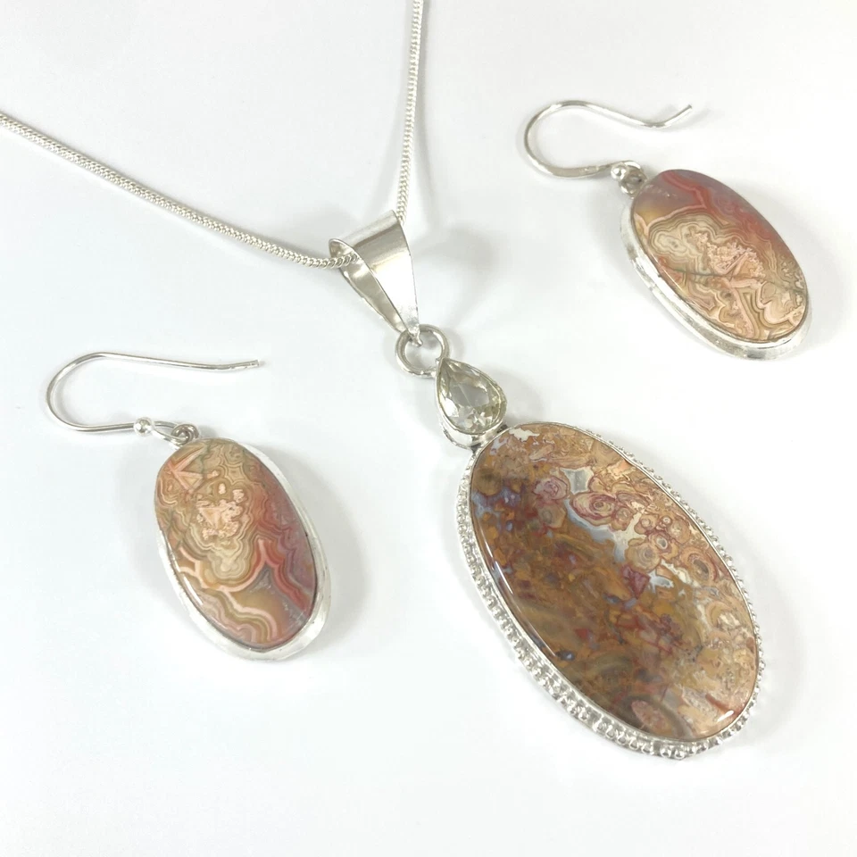 Conjunto de collar y pendientes de citrino ágata raíz de palma de plata de ley 925 Foto 1 de 4