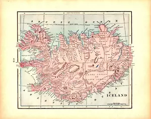 ICELAND, Reykjavik Antique original map 1893 - Picture 1 of 1