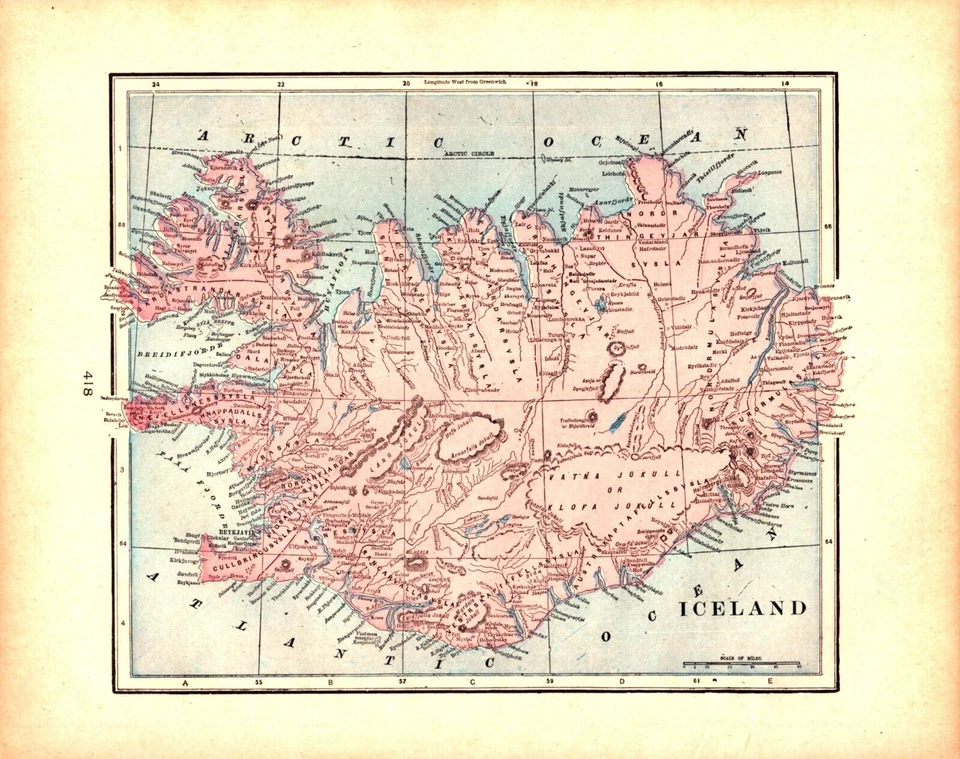 1893 Iceland Map – Antique Arctic Geography – Vintage North Atlantic Cartography - Image 1 of 1