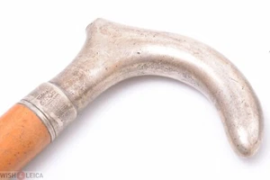 ✅ ANTIQUE CANE WALKING STICK SOLID SILVER? HANDLE KNOB, THIMBLE AS TIP - Picture 1 of 8
